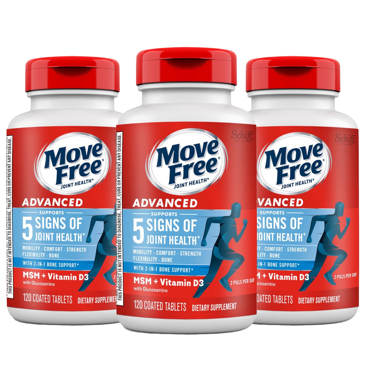 Move Free Advanced: Glucosamine Chondroitin MSM + Vitamin D3 Joint Support – Mobility, Bone & Immune Health (3x120ct)