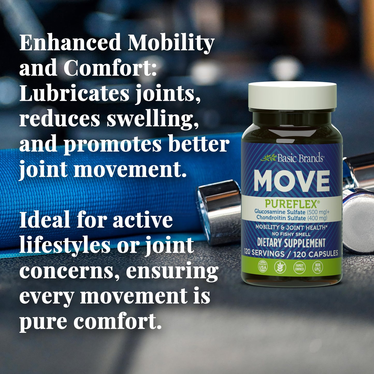 Move Pureflex Glucosamine Chondroitin – Joint Support Supplement (120 Capsules, 2-Pack)