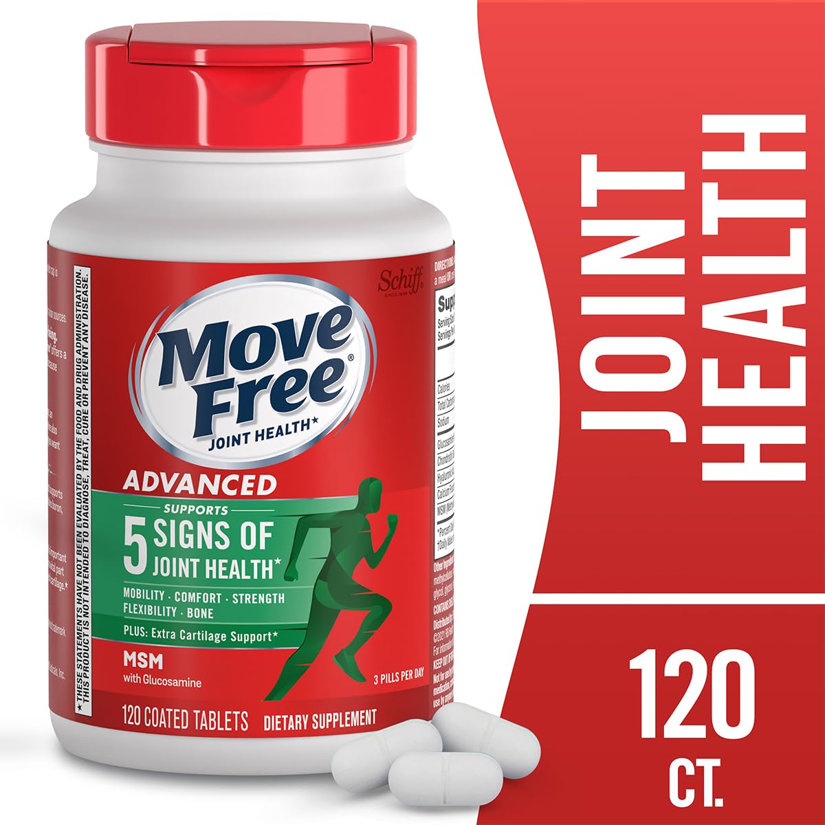 Move Free Advanced Glucosamine Chondroitin MSM Joint Support Supplement – Supports Mobility, Comfort, Strength, Flexibility & Bone (120 Tablets/40 Servings, 2 Pack)