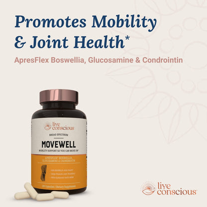 Live Conscious MoveWell Joint Health Supplement — Glucosamine, Chondroitin, MSM, Hyaluronic Acid & More