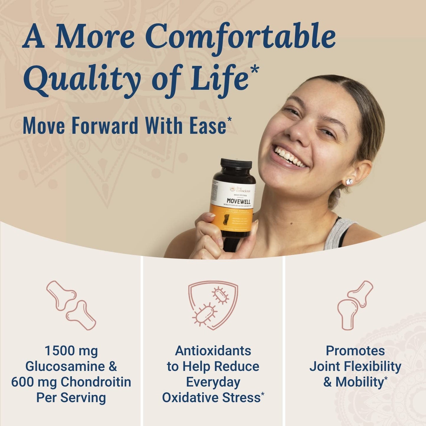 Live Conscious MoveWell Joint Health Supplement — Glucosamine, Chondroitin, MSM, Hyaluronic Acid & More
