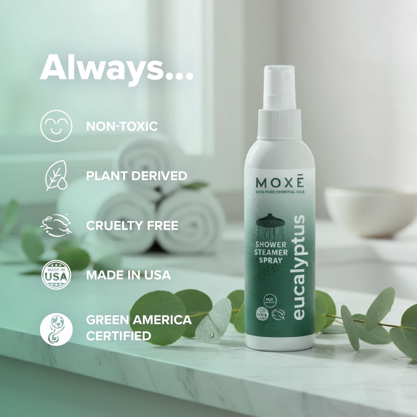 MOXĒ Eucalyptus Oil Shower Mist – 4 oz | 100% Pure Essential Oils, Made in USA