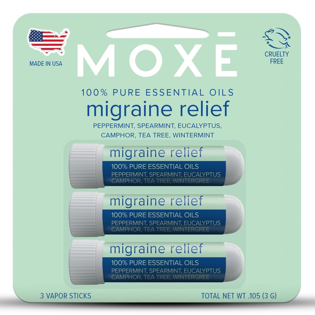 MOXE Migraine Relief Nasal Inhalers – Portable Pure Essential Oils (3 Pack)