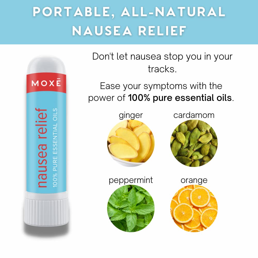 MOXE Nausea Nasal Inhaler Sticks – All-Natural Essential Oil Blend, Portable Aromatherapy, Made in USA (3 Pack)