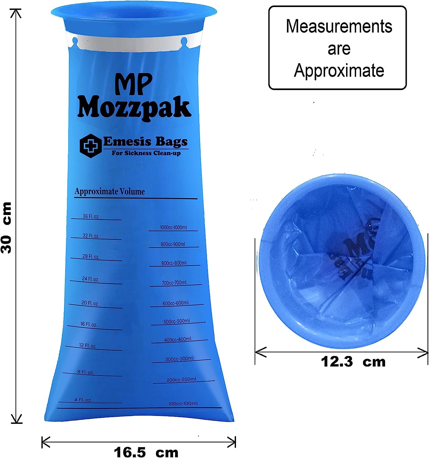 MP Mozzpak Vomit Bags 35-Pack – 1000ml Leak-Proof Emesis Bags for Travel (Blue)