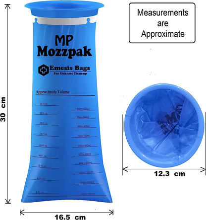 MP Mozzpak Vomit Bags 35-Pack – 1000ml Leak-Proof Emesis Bags for Travel (Blue)