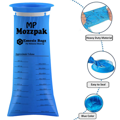 MP MOZZPAK Vomit Bags 200 Pack – 1000ml Emesis Bags, Leak-Proof, Travel-Ready for Car, Plane & Road Trips