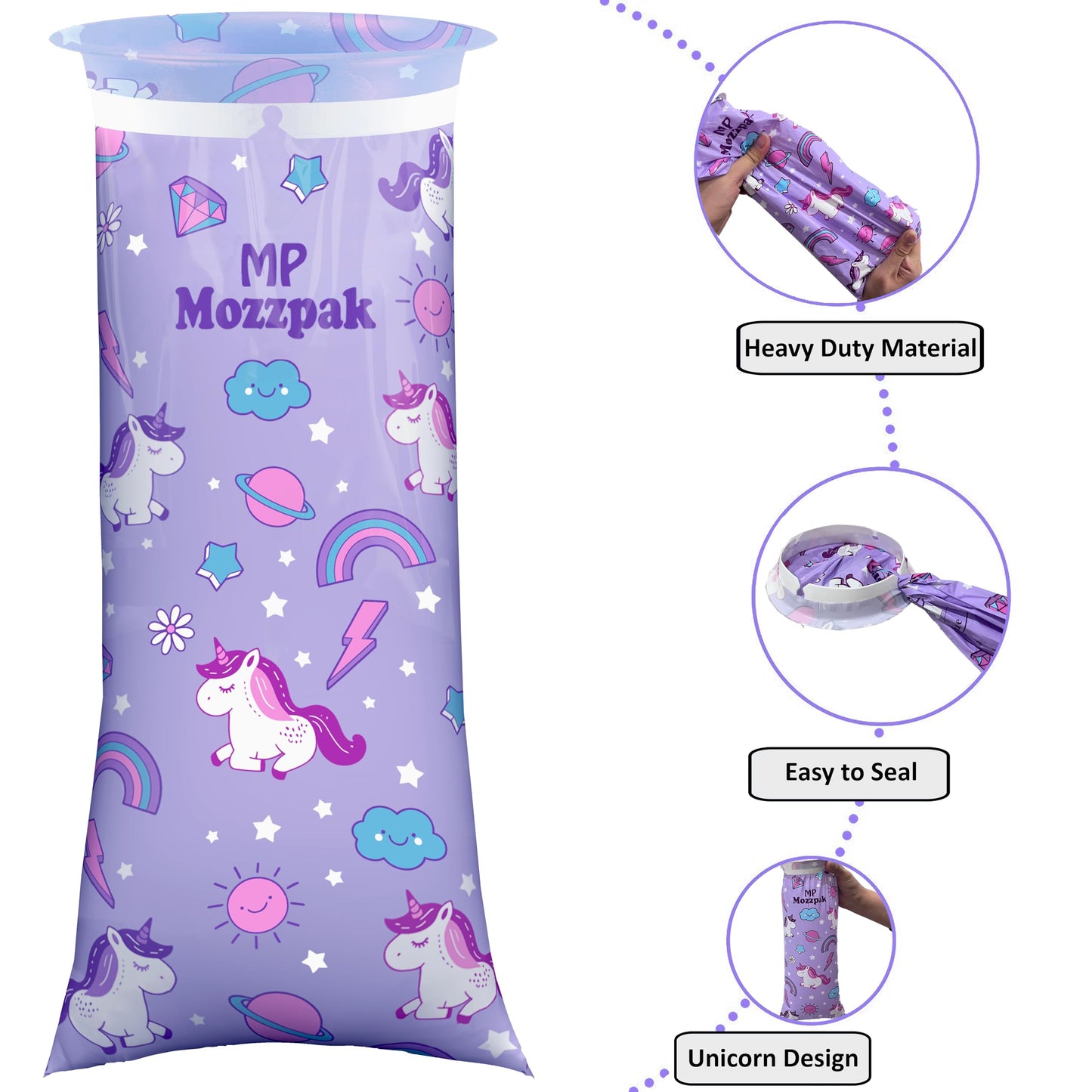 MP Mozzpak Unicorn Kids Vomit Bags (35-Pack) - Leak-Proof Emesis Bags for Travel