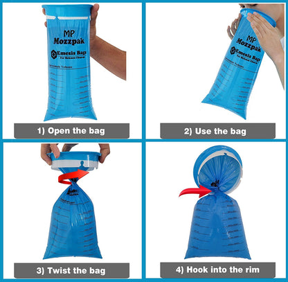 MP Mozzpak Vomit Bags 35-Pack – 1000ml Leak-Proof Emesis Bags for Travel (Blue)