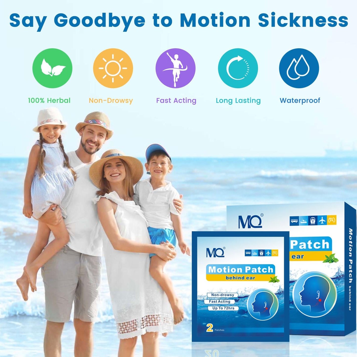 MQ Motion Sickness Patches 20ct – Non-Drowsy, Waterproof, 72H, Medium Color | Travel Essentials