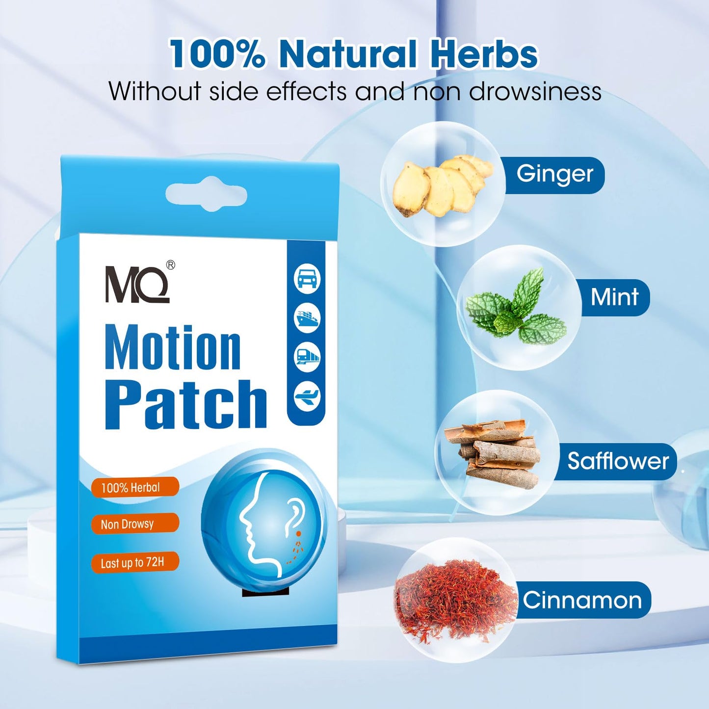 MQ Motion Sickness Patch – 50 Count, Non-Drowsy Behind-Ear Patches for Travel