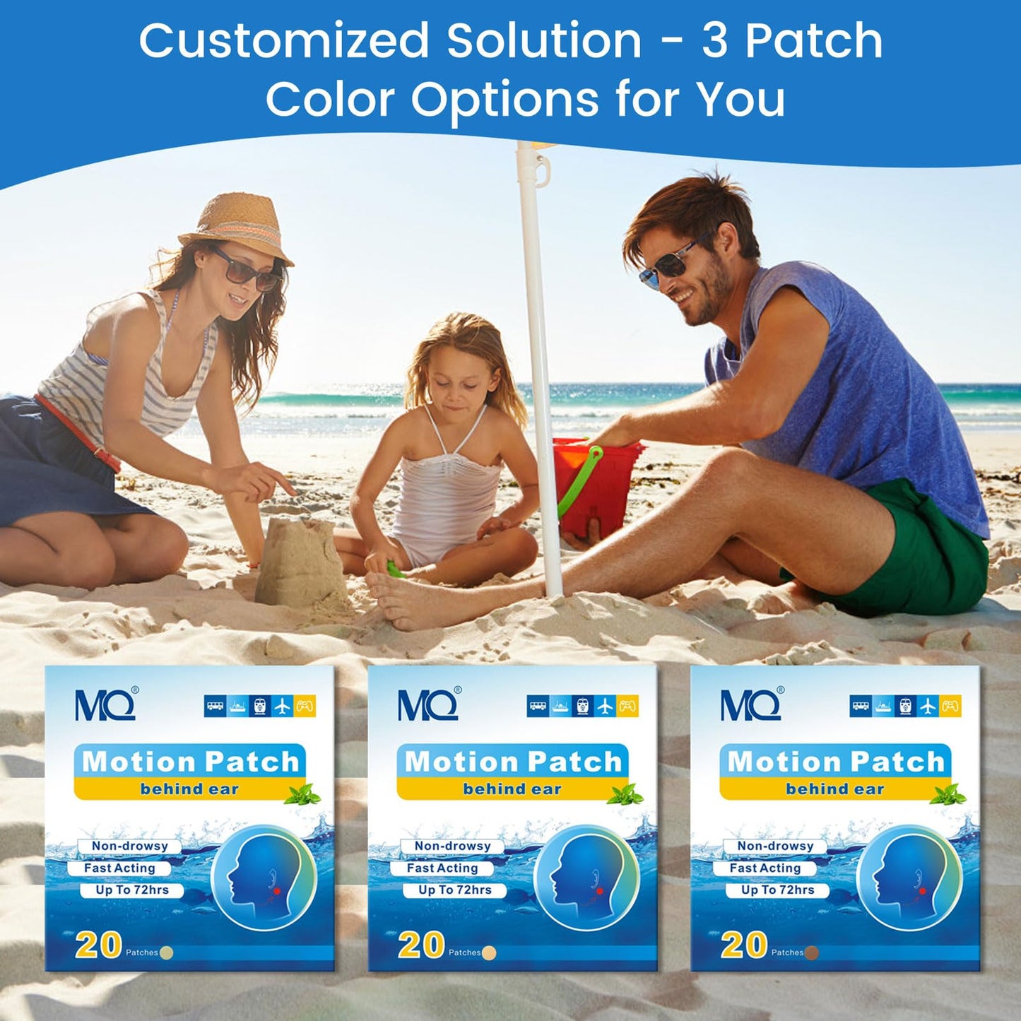 MQ Motion Sickness Patches 20ct – Non-Drowsy, Waterproof, 72H Lasting Travel Patches