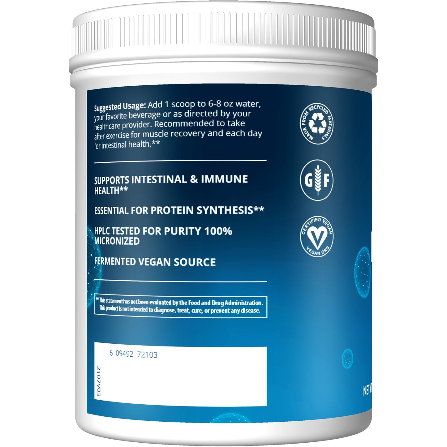 MRM L-Glutamine Powder 5000mg – Fermented Vegan Amino Acid for Gut Health & Recovery | 200 Servings