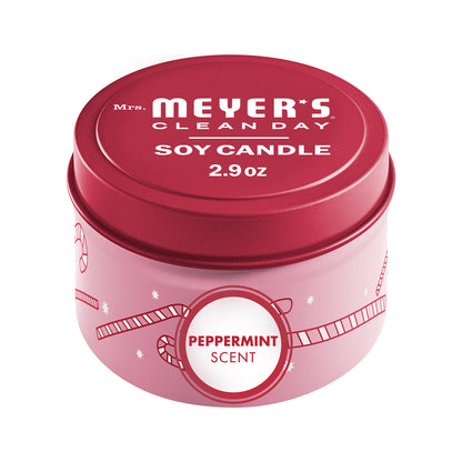 MRS. MEYER'S CLEAN DAY Peppermint Soy Tin Candle - 12 Hr Burn, 2.9 oz