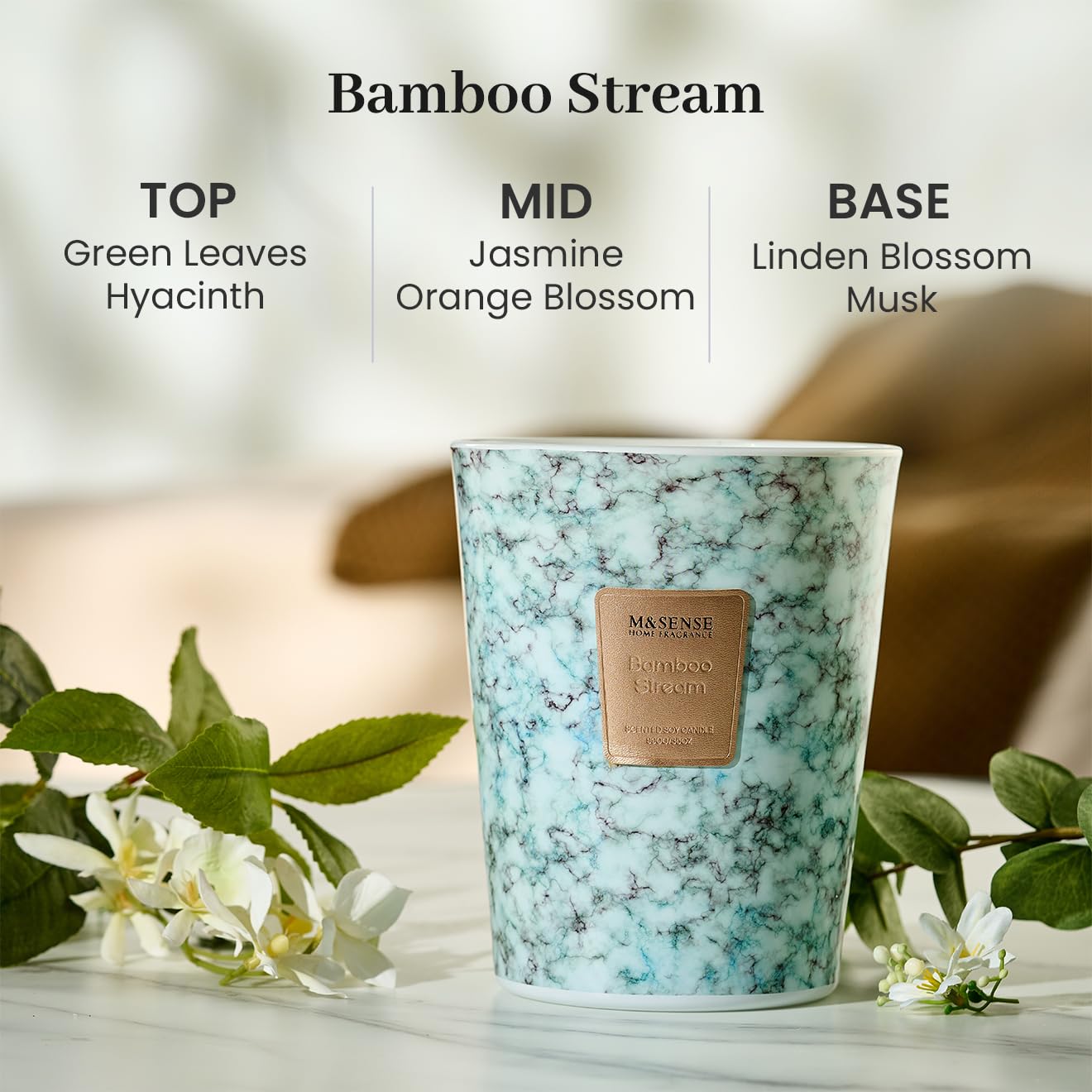 M&SENSE Extra Large 35oz 3-Wick Scented Jar Candle | 150H Burn Time, BambooStream – XL Christmas Gift