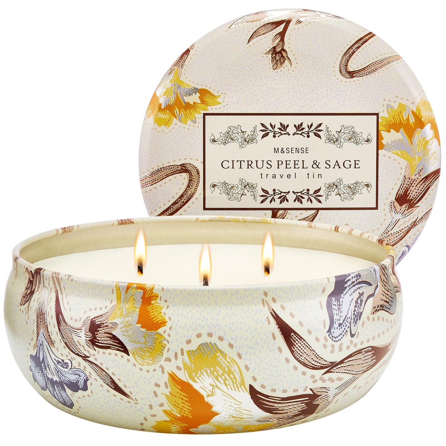M&SENSE 3-Wick Soy Candle – Citrus & Sage, 12oz, 40h Burn Time
