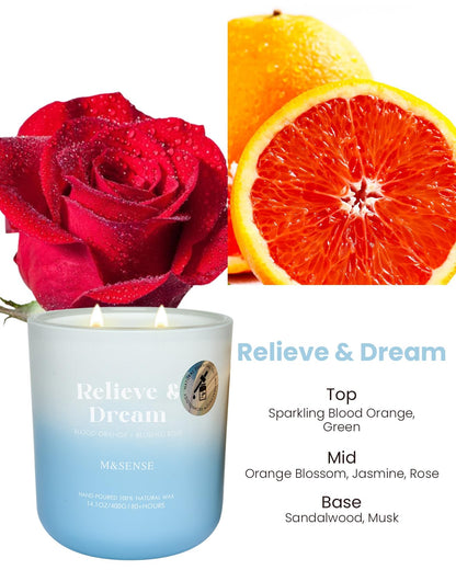 M&SENSE Blood Orange & Blushed Rose Aromatherapy Candle - 80-Hour Burn