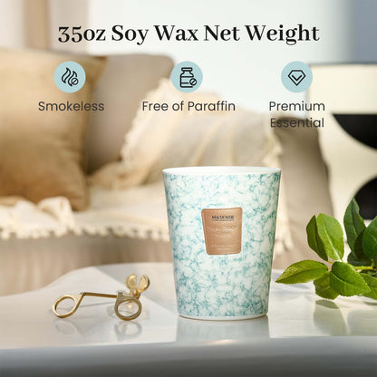 M&SENSE 35oz Extra Large Candle – 150H Fresh Sage Citrus, 3-Wick Soy Jar