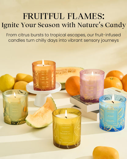 M&SENSE Fresh Melon Wooden Scented Soy Candle – Vegan, Toxin-Free, 8.1oz, 42-Hour Burn