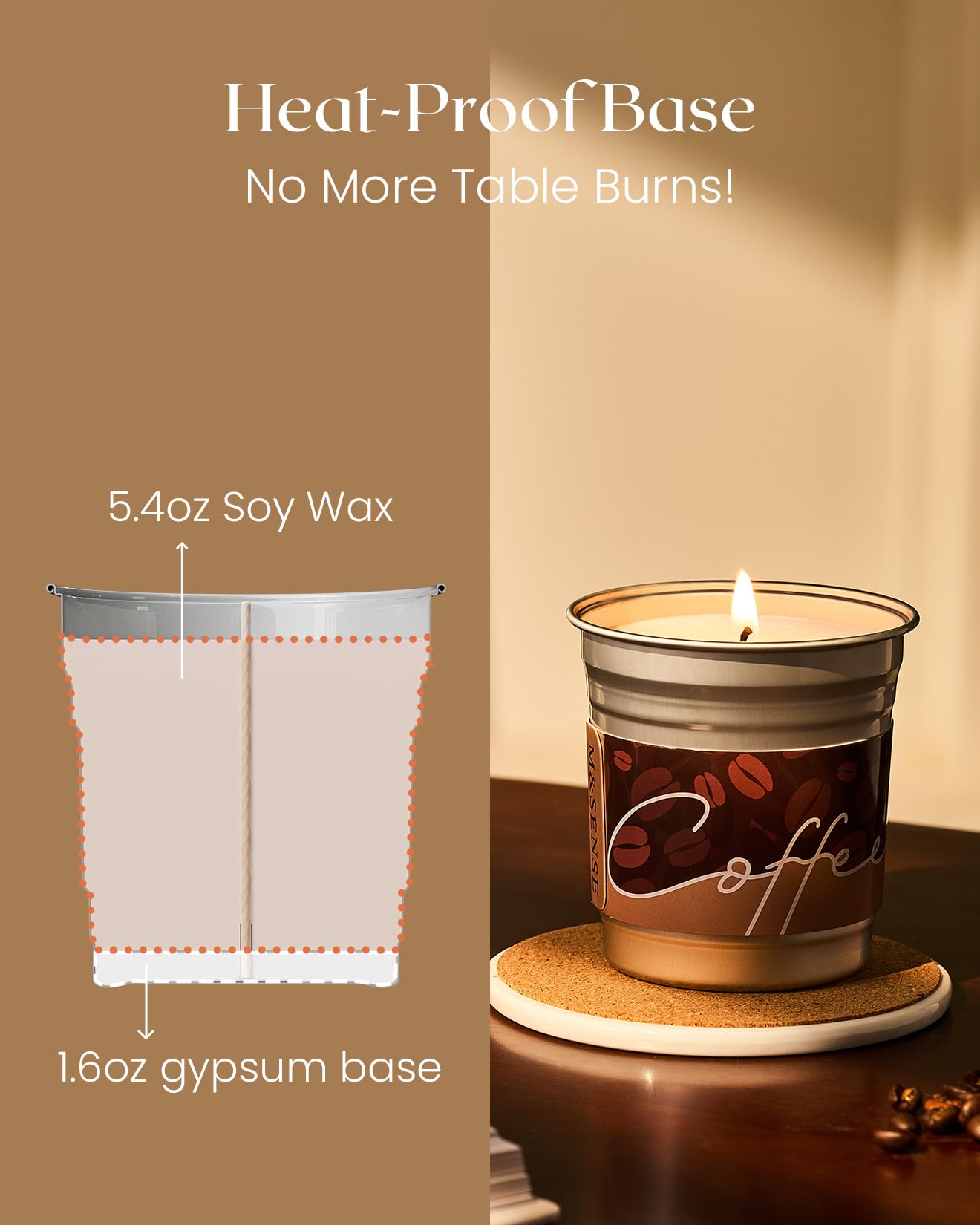 M&SENSE Cappuccino Coffee Scented Candle – 7oz Soy Wax, 42 Hours Burn, Cozy Home Decor