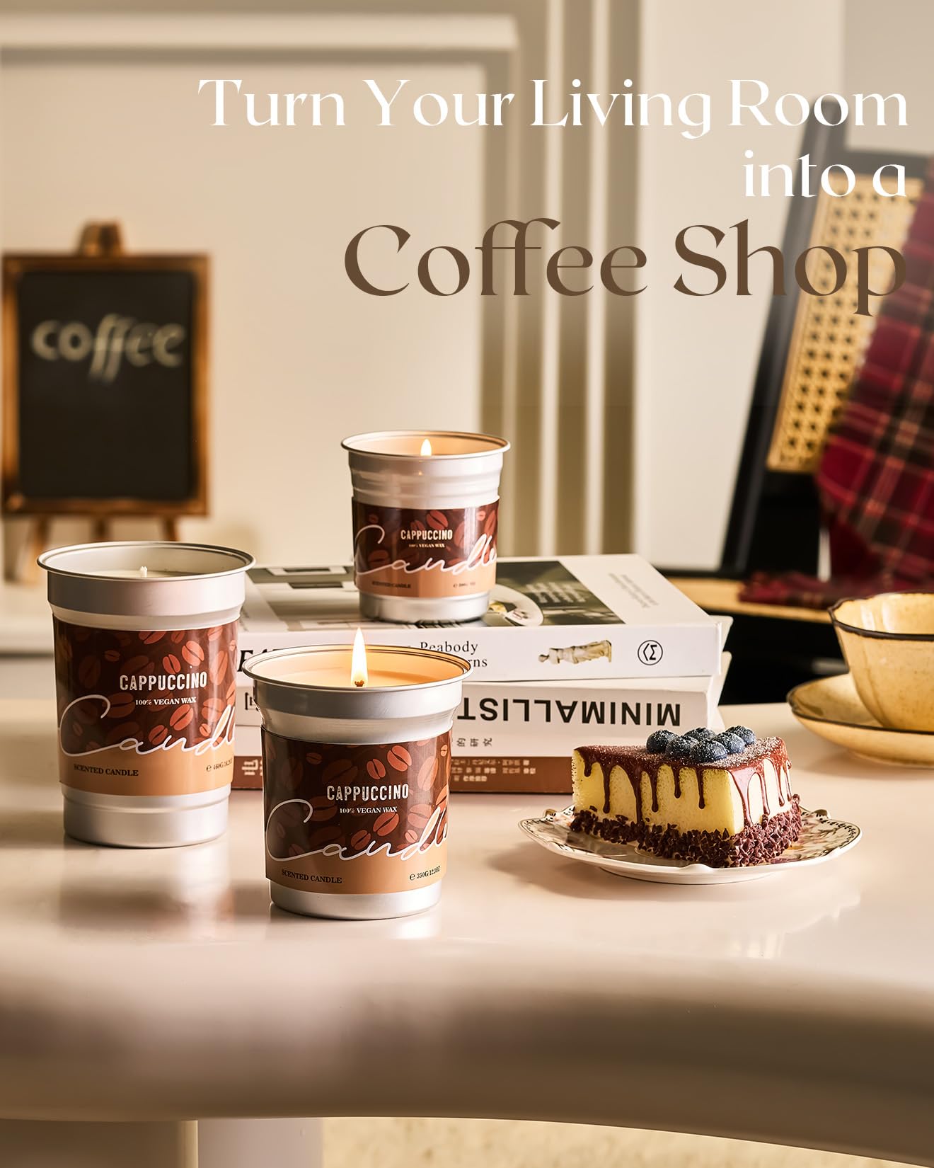 M&SENSE Cappuccino Coffee Scented Candle – 16.2oz Soy Wax, 100-Hour Burn