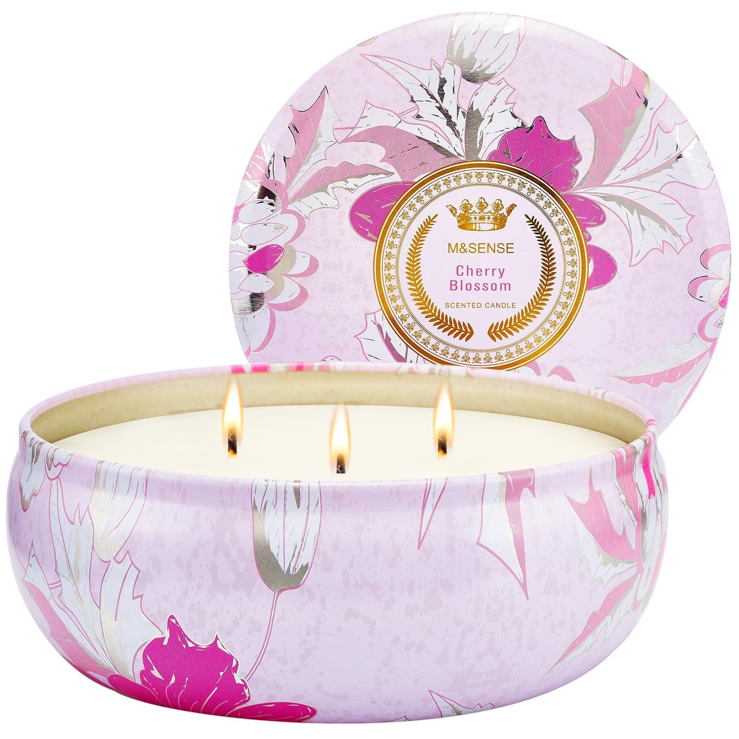 M&SENSE Cherry Blossom 3-Wick Soy Candle – 40+ Hr Burn, Vegan Wax