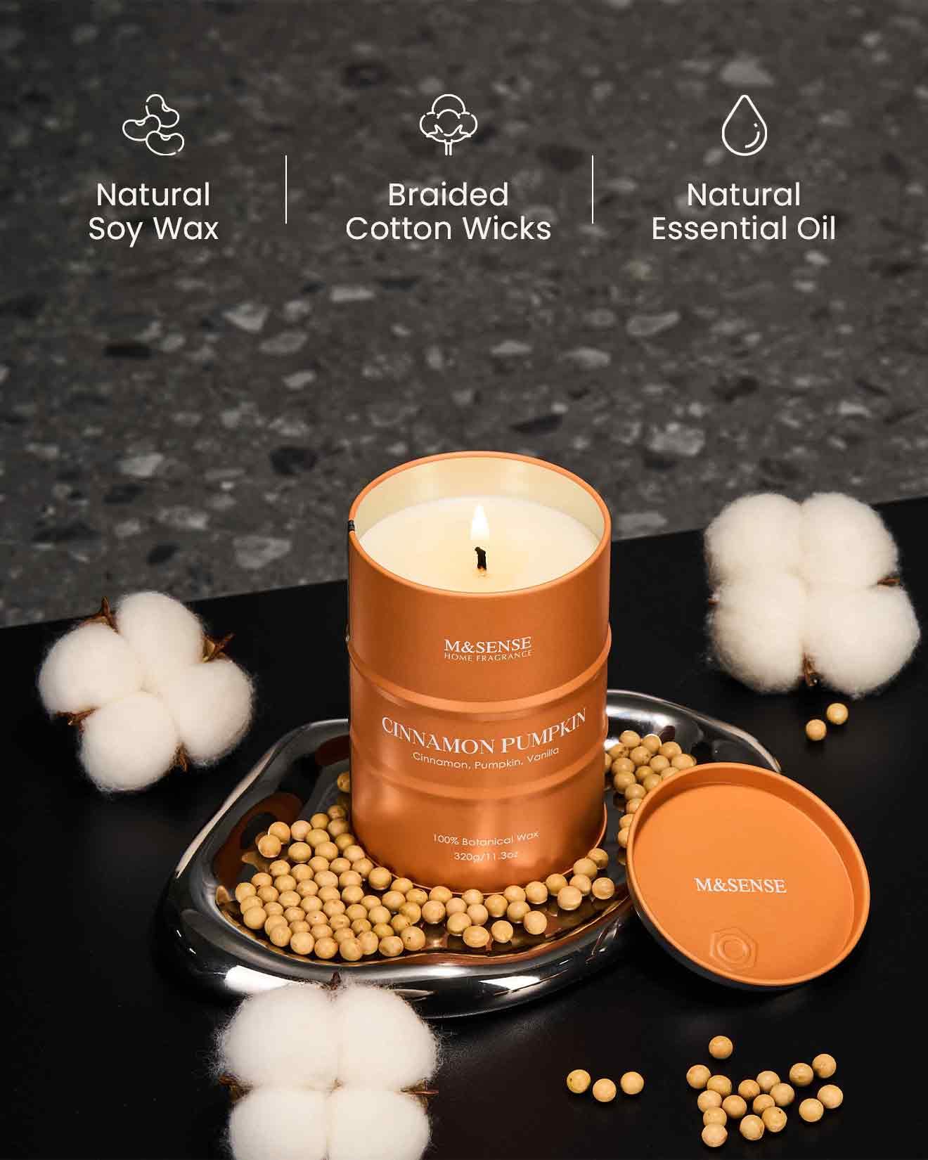 M&SENSE Cinnamon Pumpkin Scented Candle - Natural Non-Toxic, 11.3oz, 70-Hour Burn