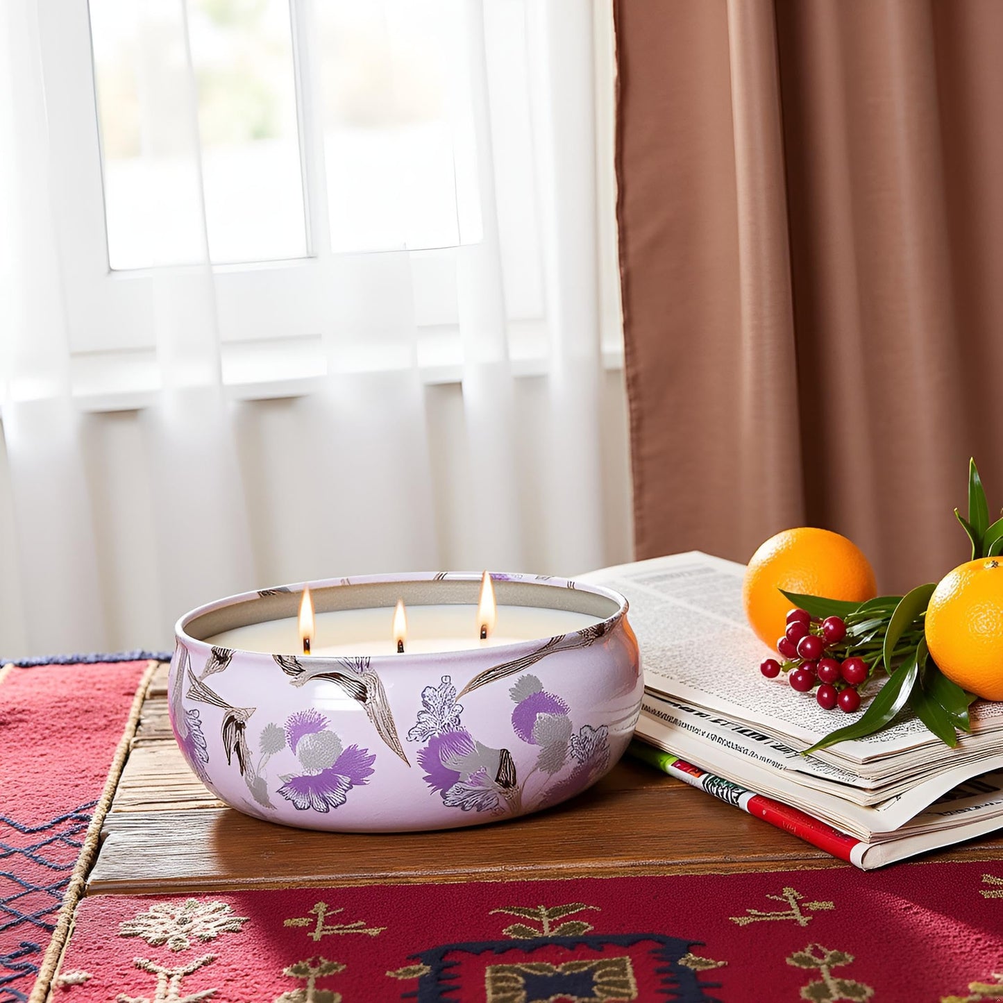 M&SENSE Citrus Berry 3-Wick Soy Tin Candle – 40+ Hour Burn