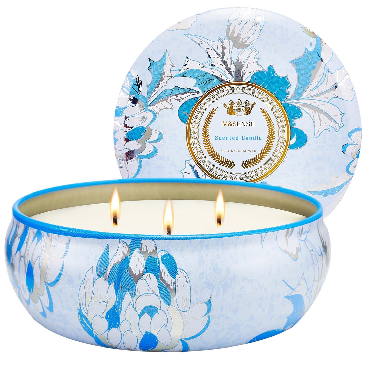 M&SENSE Clean Cotton 3-Wick Soy Tin Candle – 40-50h Burn, Vegan Wax