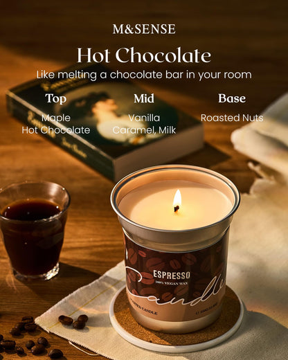M&SENSE Hot Chocolate Scented Candles, Soy Wax 16.2oz – 100 Hours Long Lasting Clean Burn, Organic Cocoa Candles Non Toxic, Large Fall Seasonal Candle for Home, Holiday Aromatherapy Gifts for Women