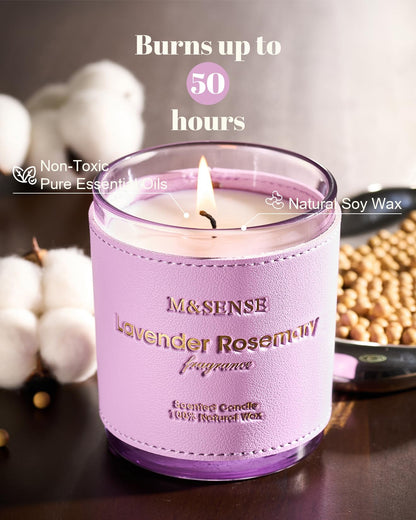 M&SENSE Lavender Rosemary Scented Candles | Vegan Soy 10oz, 42h Burn