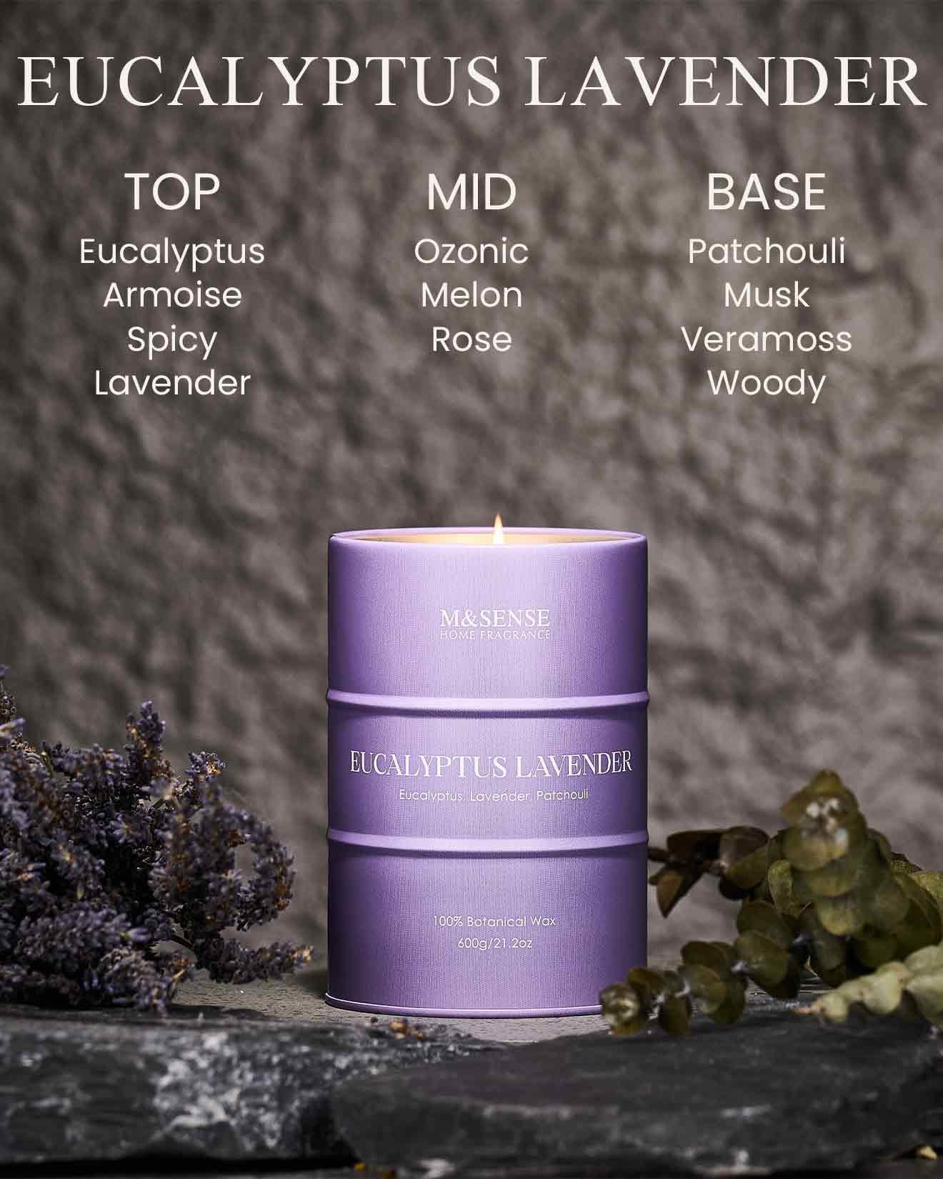 M&SENSE Eucalyptus Lavender Scented Candles – 21.2oz Natural Soy, 120-Hour Burn