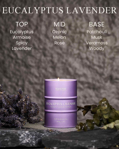 M&SENSE Eucalyptus Lavender Scented Candle – Natural Non-Toxic Soy Blend, 11.3oz, 70 Hour Burn