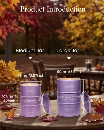 M&SENSE Eucalyptus Lavender Scented Candle – Natural Non-Toxic Soy Blend, 11.3oz, 70 Hour Burn