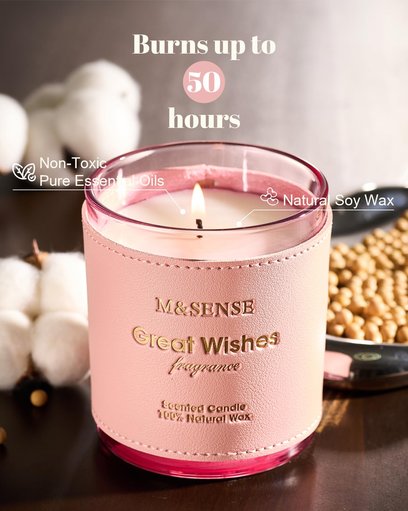 M&SENSE Floral Citrus Scented Candle - Vegan Soy Wax, 10oz, 42-Hour Burn | Leather Sleeve Jar