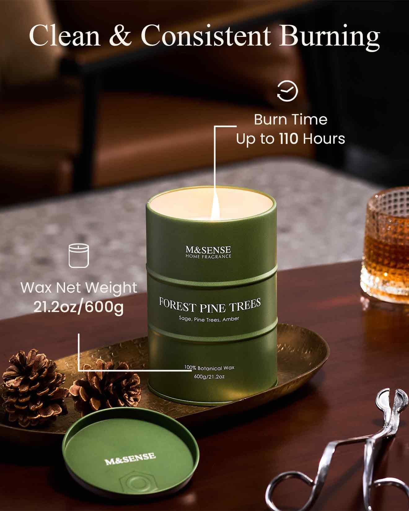 M&SENSE Frosted Pine Scented Candle – 21.2oz Natural Soy, 120-Hour Slow Burn