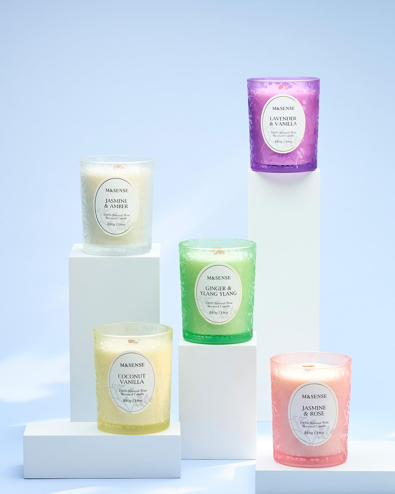 M&SENSE Jasmine Amber Candle – 18oz Soy Wax, Crackling Wooden Wick, 100-Hour Clean Burn