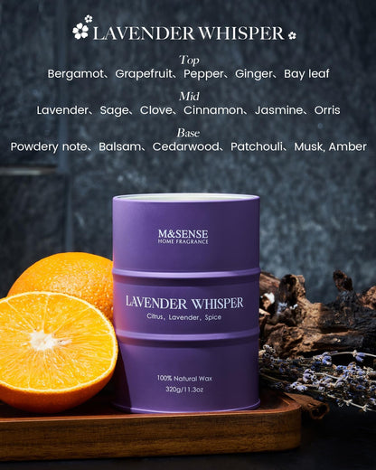 M&SENSE Lavender Soy Candle – 11.6oz, 60–70h Burn, Aromatherapy Gift