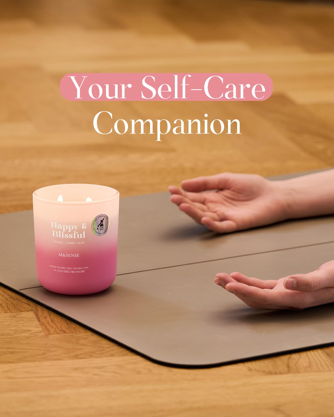 M&SENSE Lychee Cherry Rose Soy Candle – 14.1oz, 80-Hour Aromatherapy, Non-Toxic