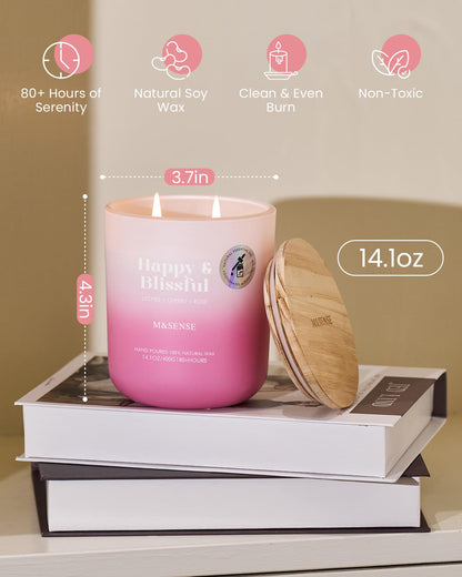 M&SENSE Lychee Cherry Rose Soy Candle – 14.1oz, 80-Hour Aromatherapy, Non-Toxic