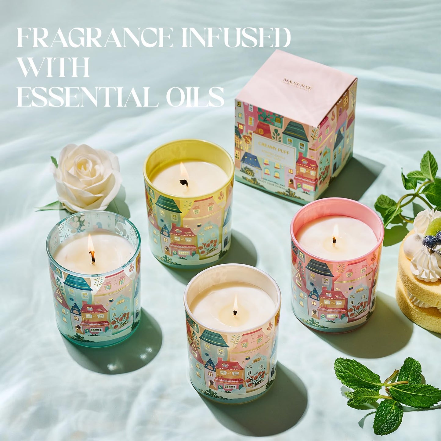 MSENSE Lychee Peony Scented Candle – 10.2 oz, 60-Hour Burn Time