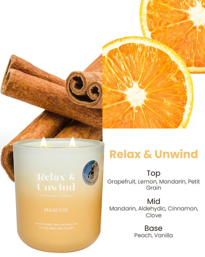 M&SENSE Mandarin Vanilla Candle – 80-Hour Non-Toxic Soy Wax Aromatherapy