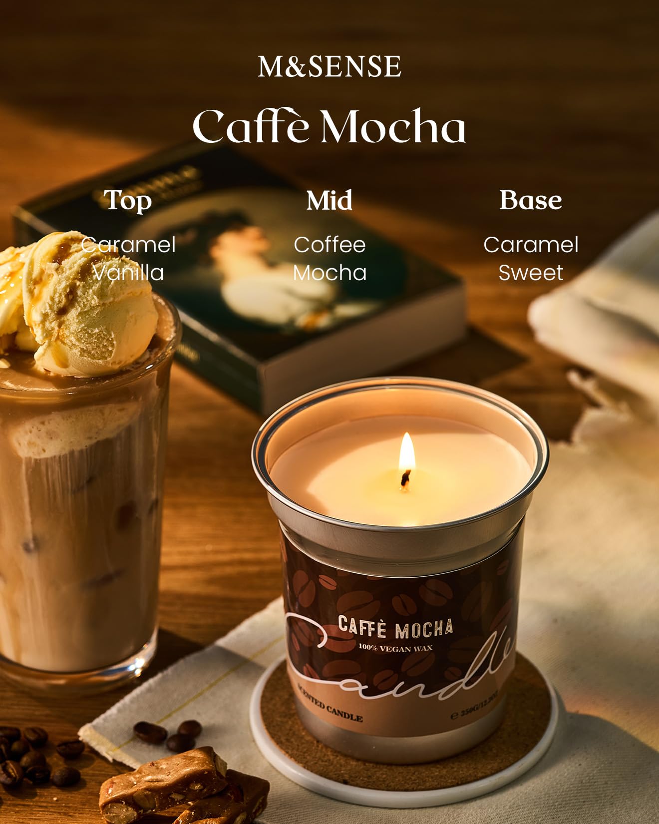 M&SENSE Mocha Coffee Scented Candle 16.2oz – 100-Hour Burn, Soy-Palm Wax, Non-Toxic, Fall Decor & Gift
