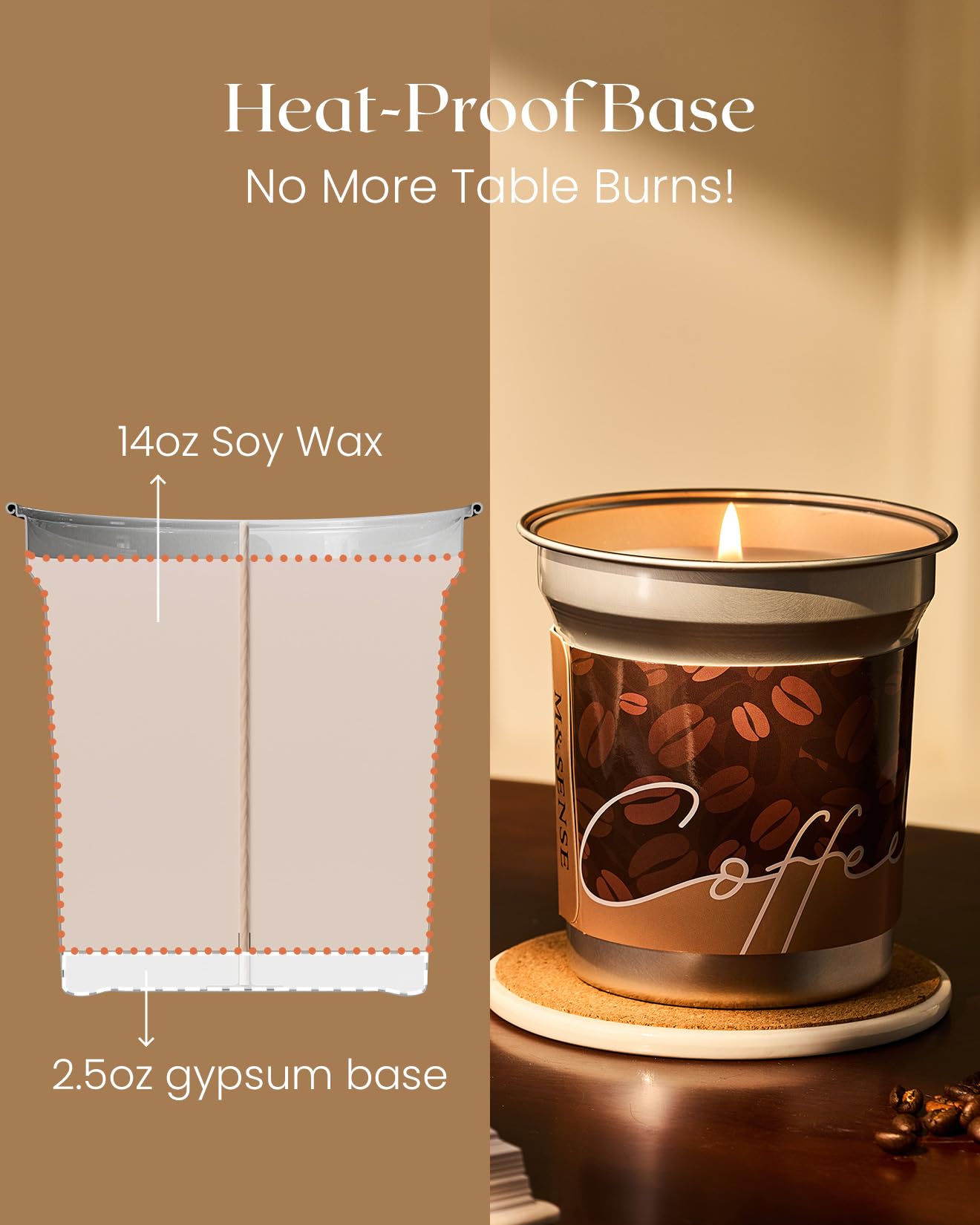 M&SENSE Mocha Coffee Scented Candle 12.3oz – Soy, Non-Toxic, 75h Burn