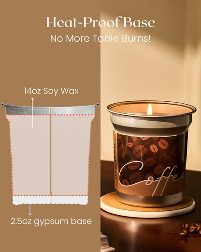 M&SENSE Mocha Coffee Scented Candle 12.3oz – Soy, Non-Toxic, 75h Burn