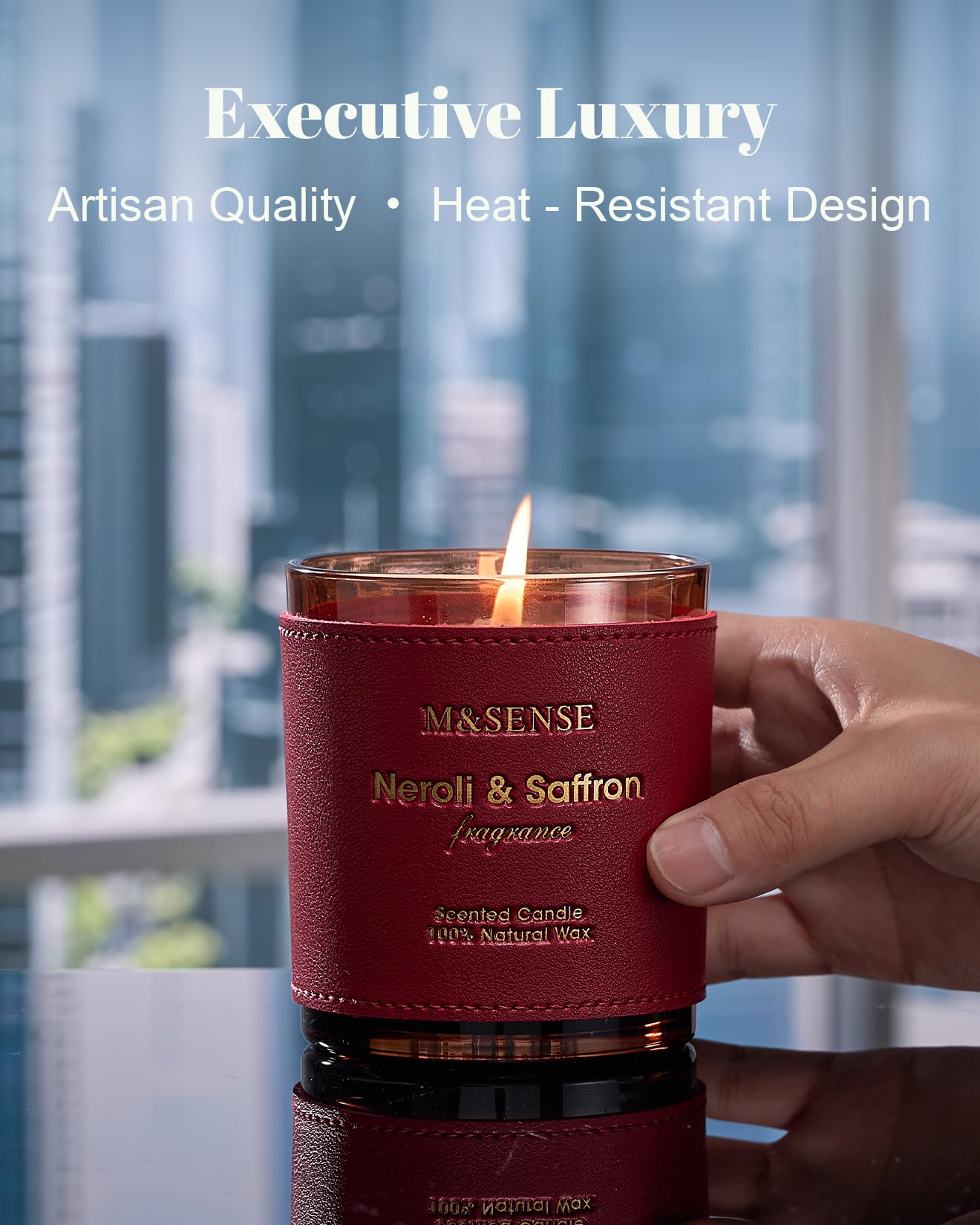 M&SENSE Neroli Saffron Scented Candle – Vegan Soy Wax, 10oz, 42-Hour Burn Time