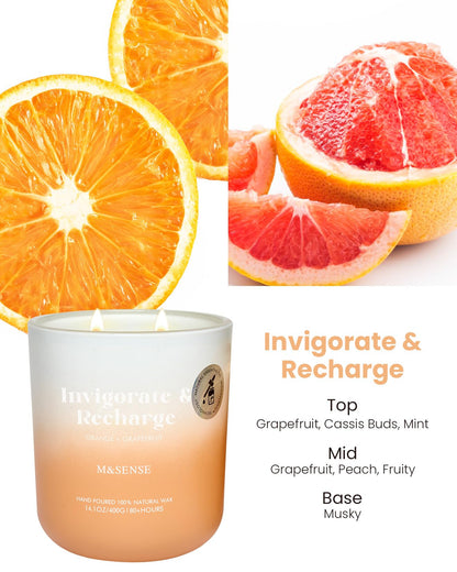 M&SENSE Orange Grapefruit Candle – 14.1oz, 2-Wick Soy, 80h Burn Time