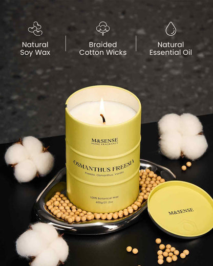 M&SENSE Osmanthus Freesia Scented Candle – Large 21.2oz (600g), 120h Natural Soy Wax