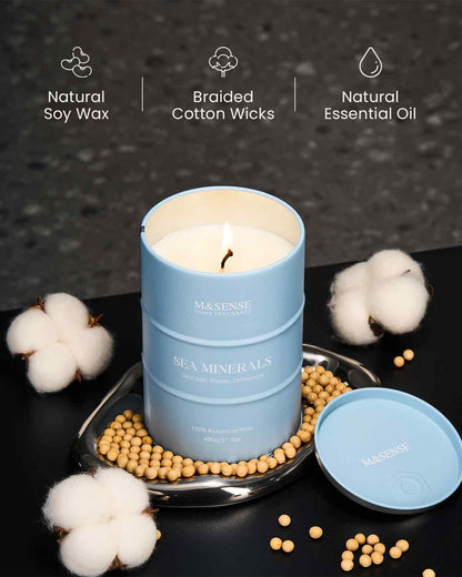 M&SENSE Sea Minerals Scented Candle – Ocean Large, 21.2oz Natural Soy, 120-Hour Slow Burning