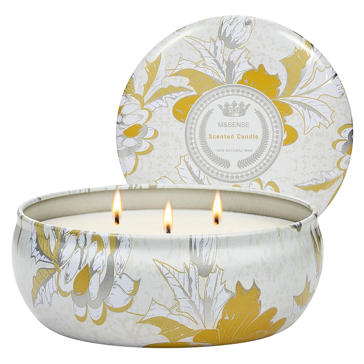 M&amp;SENSE Sunkissed Citrus 3-Wick Soy Candle – 40+ Hr Burn, Vegan Wax